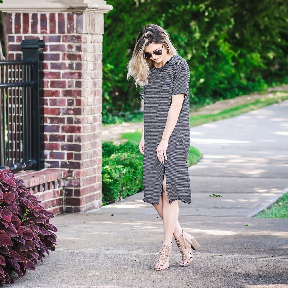 Black and White Striped Everyday Casual Dress